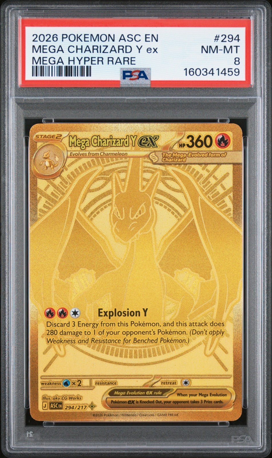 2026 POKEMON ASC EN-ASCENDED HEROES MEGA HYPER RARE 294 CHARIZARD Y EX PSA 8
