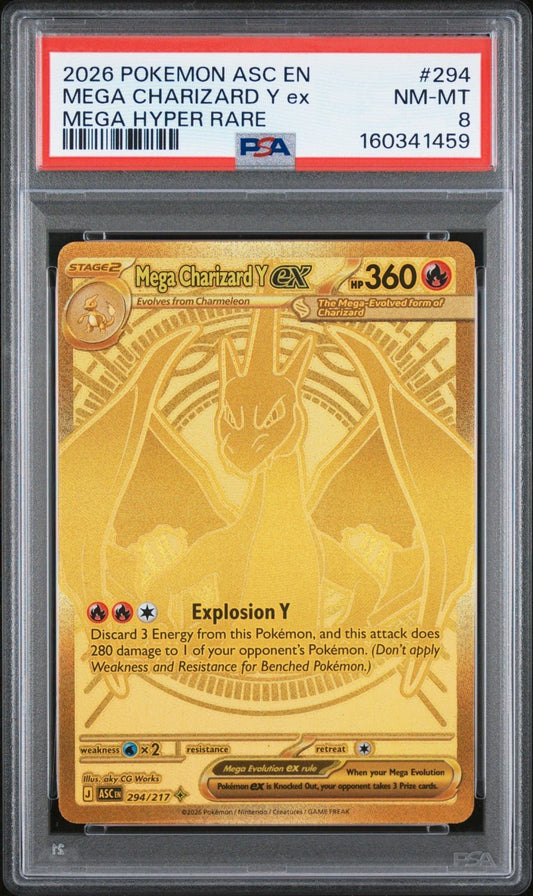 2026 POKEMON ASC EN-ASCENDED HEROES MEGA HYPER RARE 294 CHARIZARD Y EX PSA 8