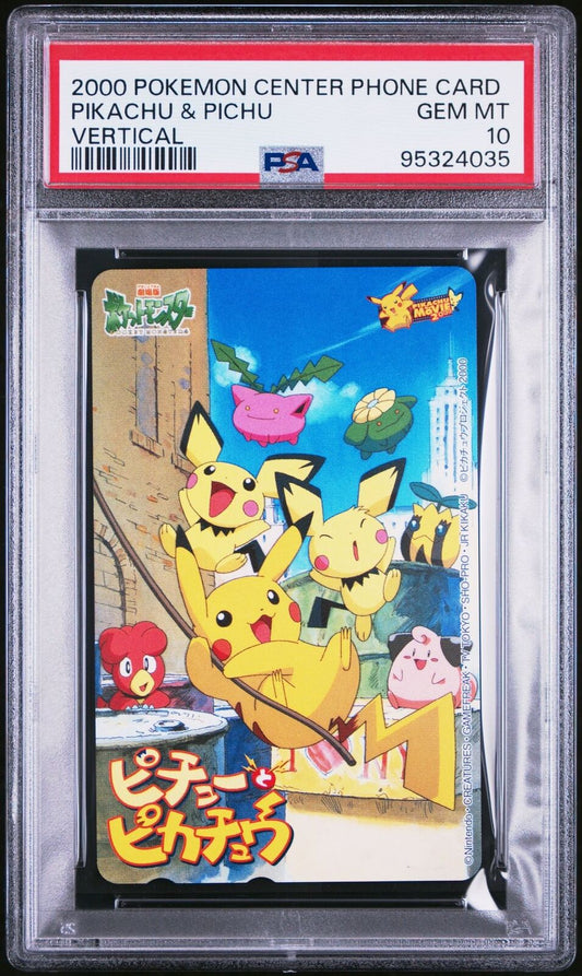 PSA 10 2000 POKEMON CENTER PHONE CARD PIKACHU & PICHU VERTICAL