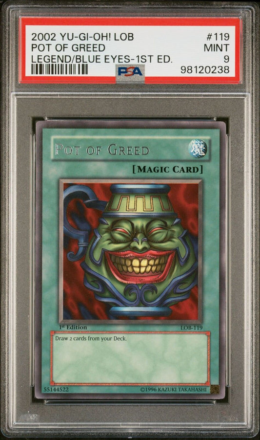 Yugioh POT OF GREED Legend of Blue Eyes LOB-119 1st Edition PSA 9 #119