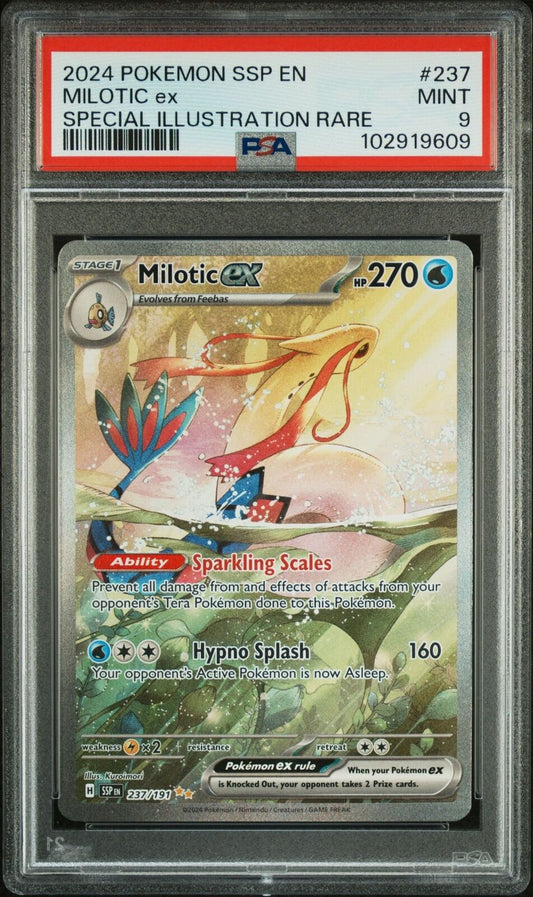 2024 POKEMON SSP EN-SURGING SPARKS SPECIAL ILLUSTRATION RARE MILOTIC EX PSA 9