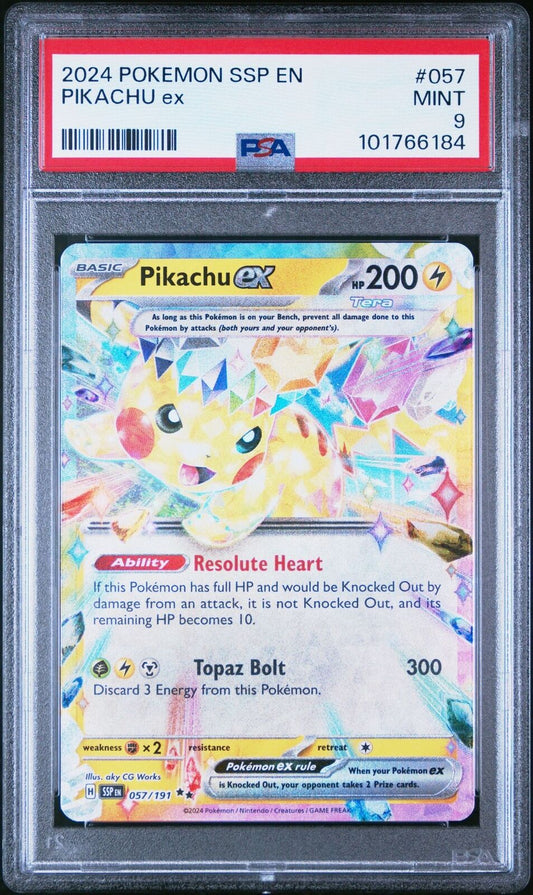 2024 POKEMON SSP EN-SURGING SPARKS #057 PIKACHU EX PSA 9