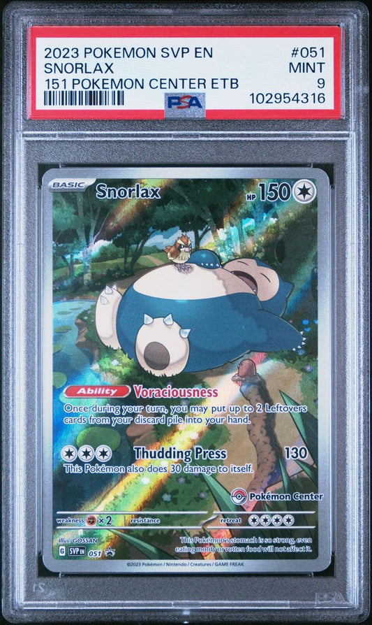 2023 POKEMON SVP POKEMON CENTER ETB EN-SV BLACK STAR PROMO #051 SNORLAX PSA 9