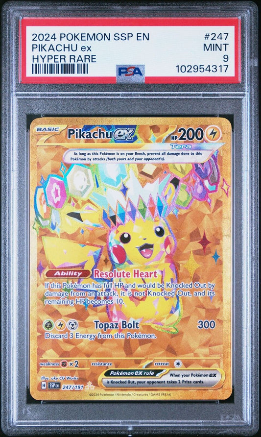 Pokemon Pikachu EX 247/191 Sv08 Holo Surging Sparks Secret Hyper Rare PSA 9