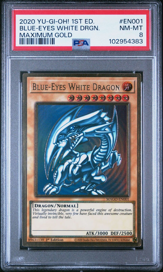 Yugioh PSA 8 Blue-Eyes White Dragon Mago-En001 Maximum Gold 1st Edition