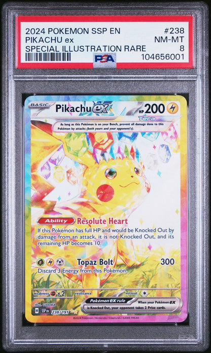 Pokemon Pikachu EX Surging Sparks 238/191 SIR Special Illustration Rare PSA 8