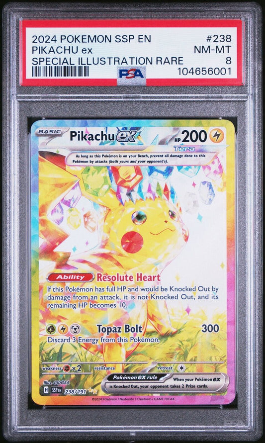 Pokemon Pikachu EX Surging Sparks 238/191 SIR Special Illustration Rare PSA 8