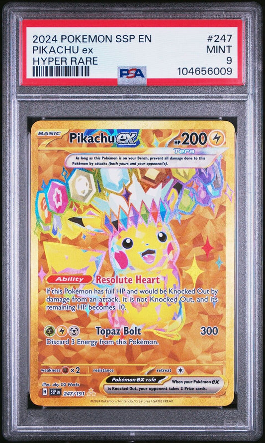 2024 POKEMON SSP EN-SURGING SPARKS 247/191 HYPER RARE PIKACHU #247 EX PSA 9