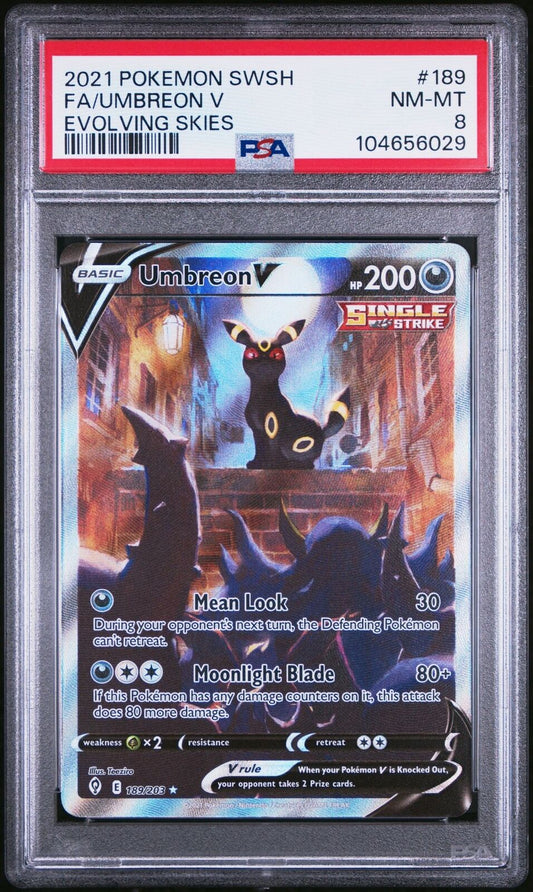 2021 POKEMON SWORD & SHIELD EVOLVING SKIES #189 FULL ART/UMBREON V PSA 8