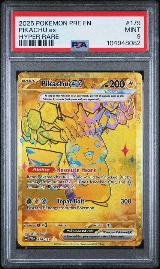 2025 POKEMON PRE EN-PRISMATIC EVOLUTIONS HYPER RARE #179 PIKACHU EX PSA 9