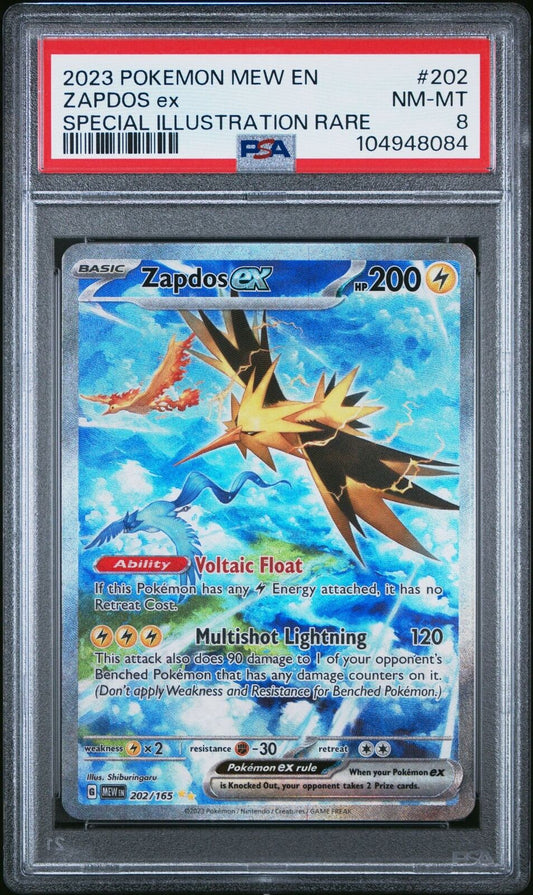 2023 POKEMON MEW EN-151 SPECIAL ILLUSTRATION RARE #202 ZAPDOS EX PSA 8