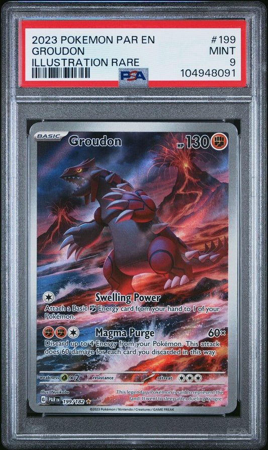 PSA 9 Mint Pokemon Paradox Rift Groudon 199/182  Illustration Rare