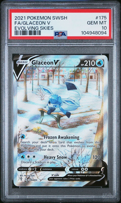 Glaceon V - 175/203 - PSA 10 - Alt Art - Evolving Skies - Pokemon