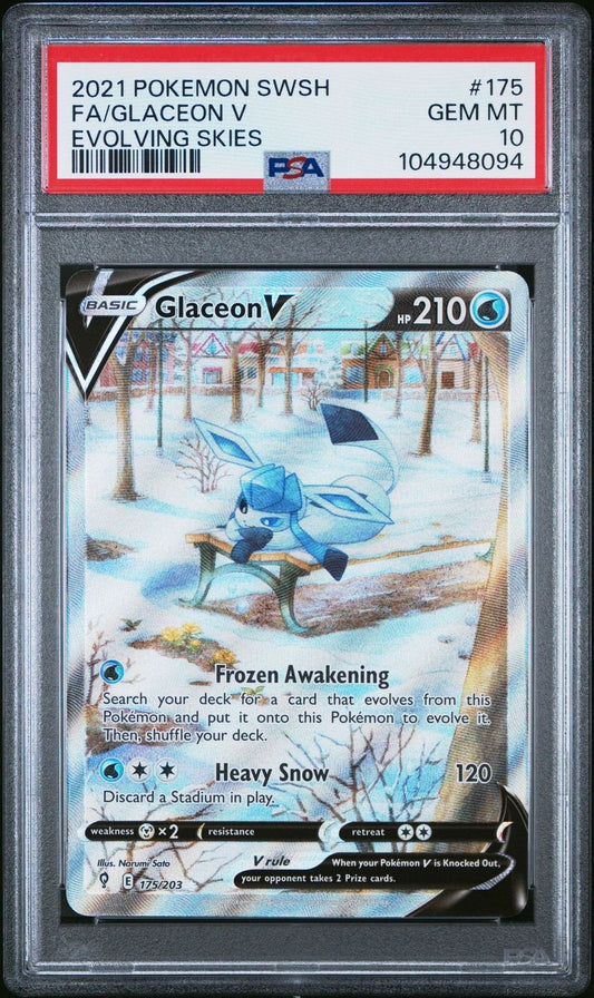Glaceon V - 175/203 - PSA 10 - Alt Art - Evolving Skies - Pokemon