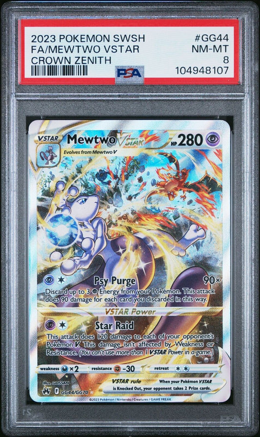 2023 POKEMON SWORD & SHIELD CROWN ZENITH #GG44 FULL ART/MEWTWO VSTAR PSA 8