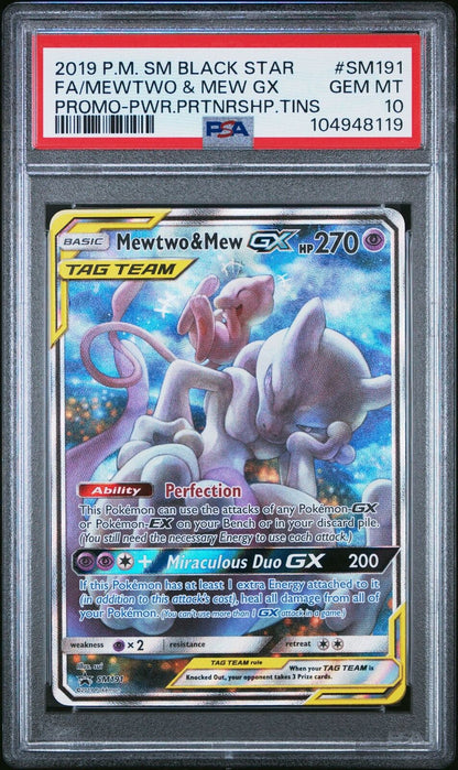 Pokemon Mewtwo & Mew GX SM191 Tag Team Promo Full Art and GEM MINT PSA 10