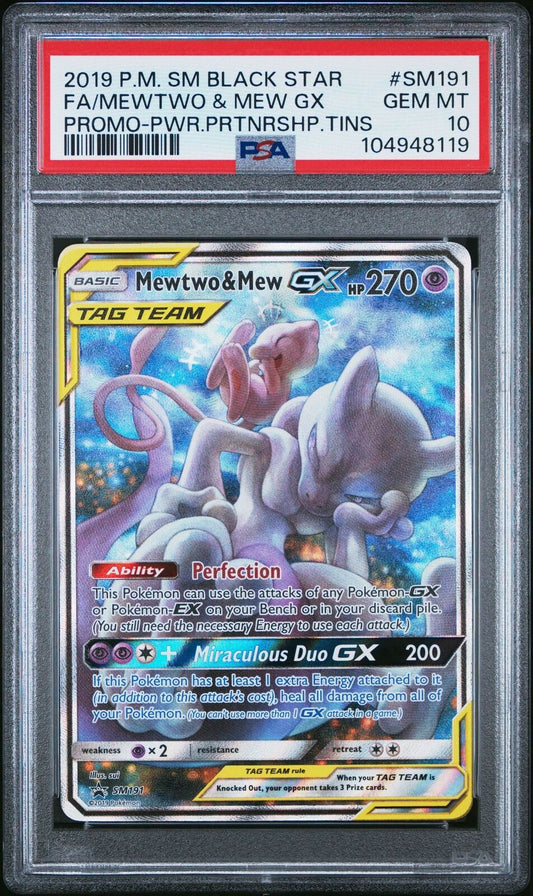 Pokemon Mewtwo & Mew GX SM191 Tag Team Promo Full Art and GEM MINT PSA 10
