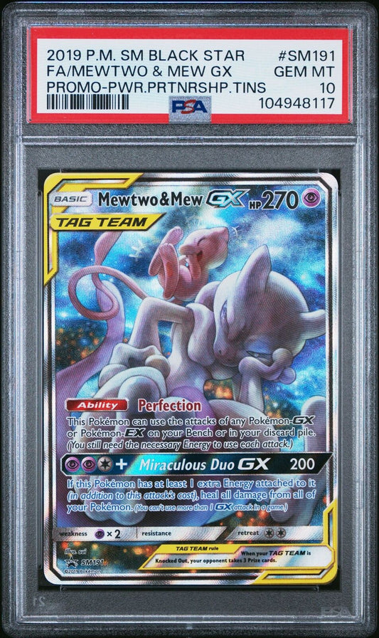 Pokemon Mewtwo & Mew GX SM191 Tag Team Promo Full Art PSA 10