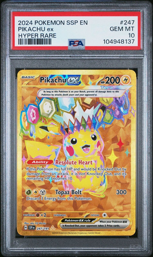 PSA 10 Pikachu Ex #247 Hyper Rare S&V Surging Sparks 2024 Pokemon