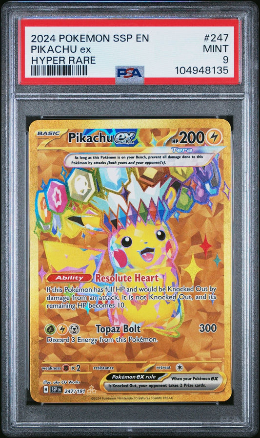 2024 POKEMON SSP EN-SURGING SPARKS 247/191 HYPER RARE PIKACHU #247 EX PSA 9