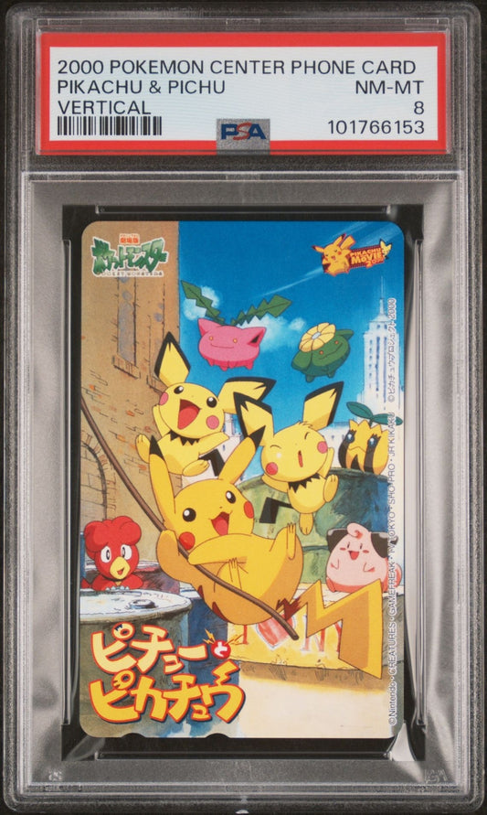 2000 POKEMON CENTER PHONE CARD VERT PIKACHU & PICHU PSA 8