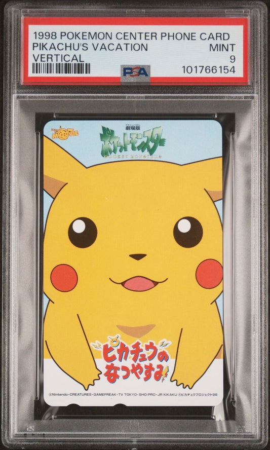 1998 POKEMON CENTER PHONE CARD VERTICAL PIKACHU'S VACATION PSA 9
