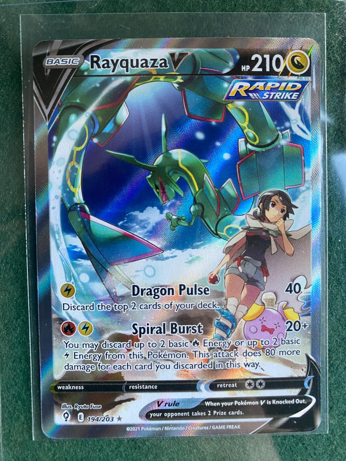 Pokemon Rayquaza V Alternate Full Art 194/203 Swsh07: Evolving Skies Holo Pack Fresh NM