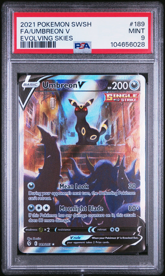 2021 POKEMON SWORD & SHIELD EVOLVING SKIES 189 FULL ART/UMBREON V - PSA 9