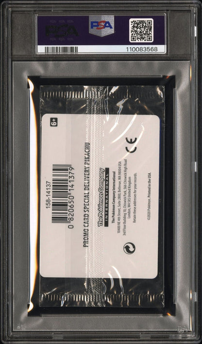 2020 Special Delivery Pikachu PSA 8 POKEMON CENTER CELLO Black Star Promo Sealed