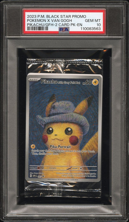 2023 Pokemon Promo VAN GOGH Pikachu Grey Felt Hat Cello Pack 085 PSA 10