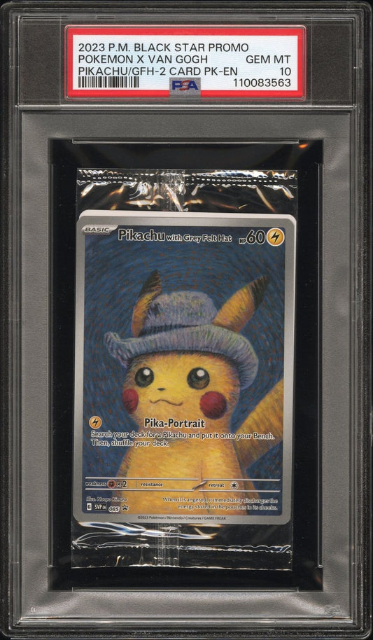 2023 Pokemon Promo VAN GOGH Pikachu Grey Felt Hat Cello Pack 085 PSA 10
