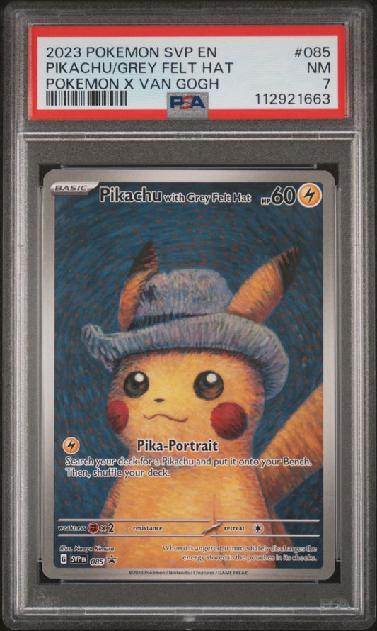 Pokemon Pikachu Grey Felt Hat Van Gogh Promo SVP 085 PSA 7