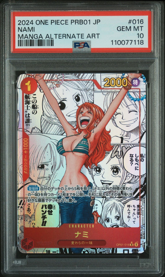 One Piece CCG Nami PRB01 Japanese Manga Alternate Art OP01-016 PSA 10 Gem Mint