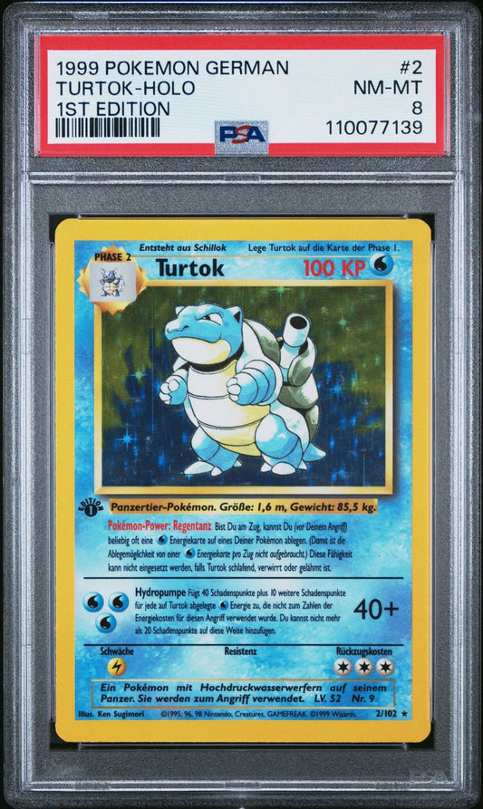 1999 Pokemon GERMAN 1st Edition Base Set Turtok Blastoise Holo 2/102 PSA 8