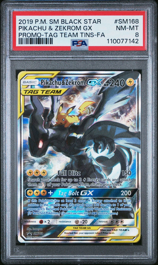 Pokemon Pikachu & Zekrom GX Sun & Moon - Team Up SM168 Holo Promo PSA 8
