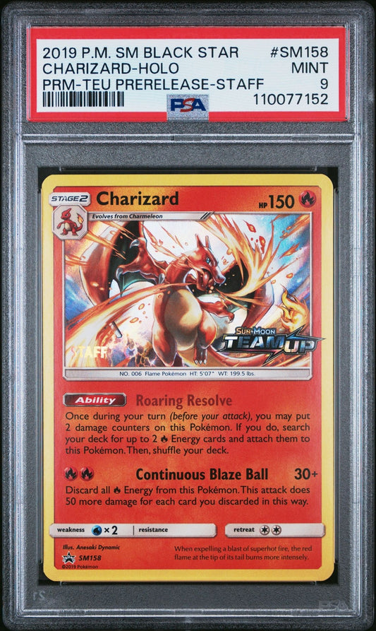 Charizard PSA 9 SM158 Team Up STAFF Prerelease Holo Promo 2019 Pokemon