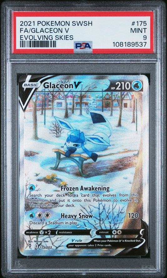 2021 POKEMON SWORD & SHIELD EVOLVING SKIES #175 FA/GLACEON V - PSA 9