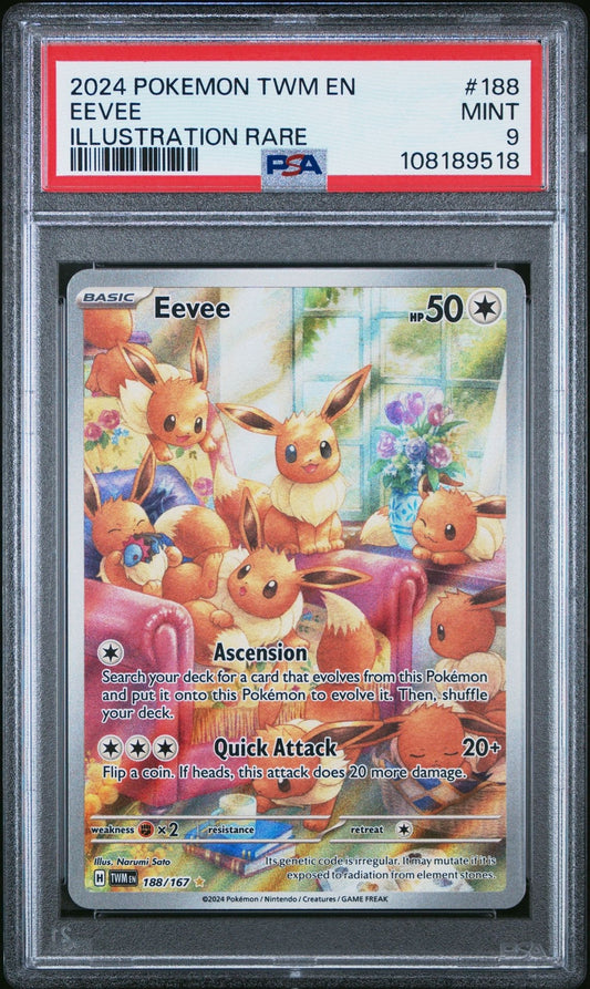 PSA 9 MINT Eevee #188 Illustration Rare Pokemon Twilight Masquerade EN 2024