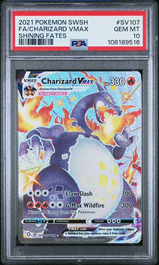 2021 POKEMON SWORD & SHIELD SHINING FATES #SV107 FULL ART CHARIZARD VMAX PSA 10