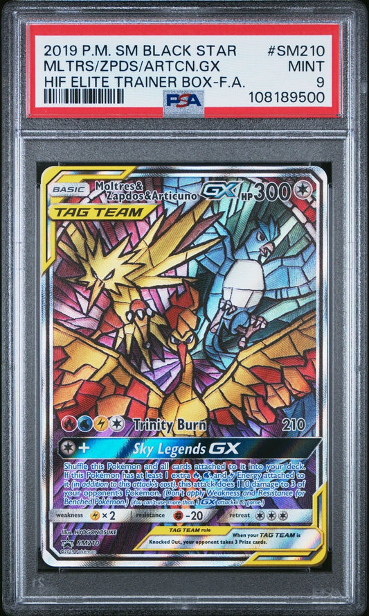 Pokemon Moltres Zapdos Articuno Hidden Fates ETB Promo SM210 PSA 9
