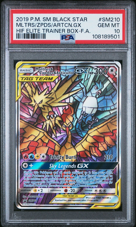 2019 POKEMON SM210 BLACK STAR PROMO MOLTRES & ZAPDOS & ARTICUNO GX PSA 10