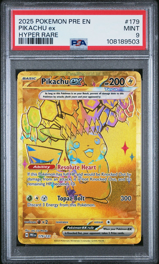 2025 POKEMON PRE EN-PRISMATIC EVOLUTIONS HYPER RARE #179 PIKACHU EX PSA 9