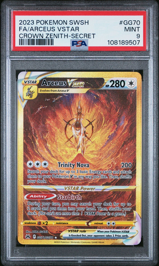 PSA 9 Arceus VSTAR GG70/GG70 Crown Zenith Secret Rare Gold Pokemon