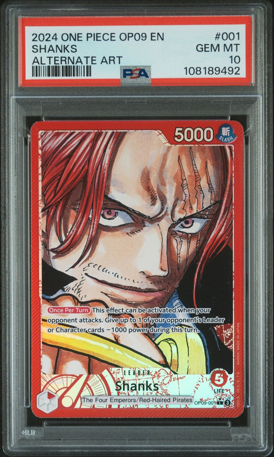 2024 ONE PIECE Shanks Alt Art Leader OP09-001 Emperors In The New Wld ENG PSA 10