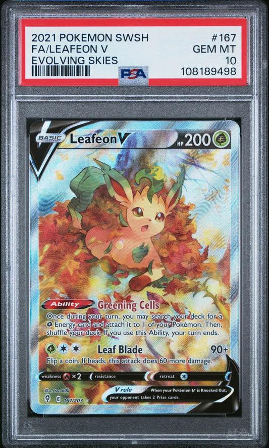 2021 POKEMON SWORD & SHIELD EVOLVING SKIES #167 FULL ART/LEAFEON V PSA 10