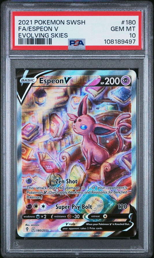 2021 POKEMON SWORD & SHIELD EVOLVING SKIES #180 FULL ART/ESPEON V PSA 10