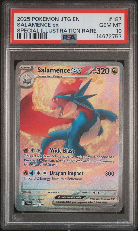 2025 POKEMON JTG EN SALAMENCE EX SPECIAL ILLUSTRATION RARE #187 PSA 10