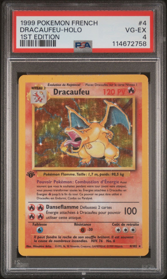 Pokémon Charizard (Dracaufeu) #4 - French Base Set 1st Edition Holo Rare - PSA 4