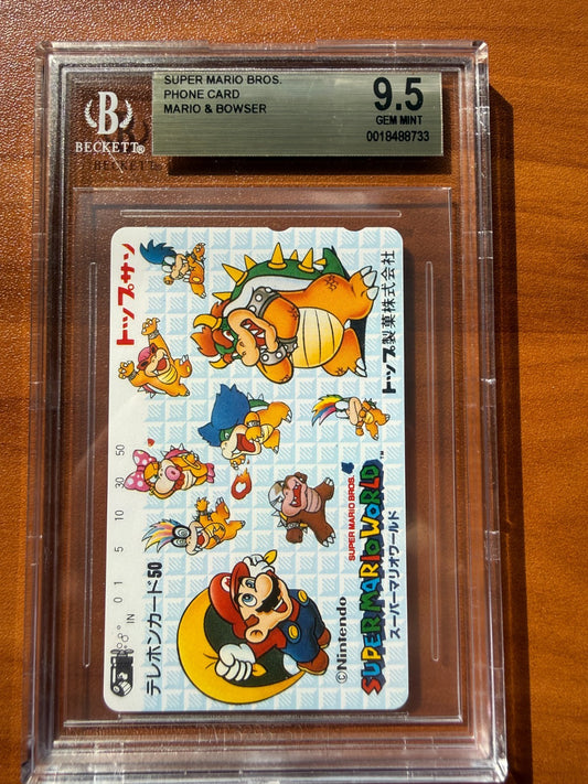 Super Mario Bros Phone Card Bowser Mario World Nintendo Japanese BGS 9.5