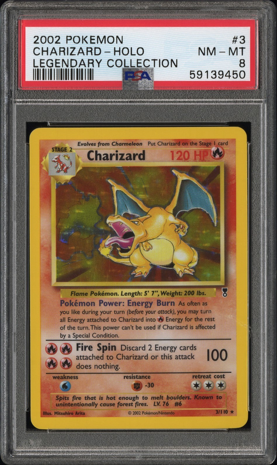 2002 POKEMON LEGENDARY COLLECTION #3 CHARIZARD-HOLO PSA 8